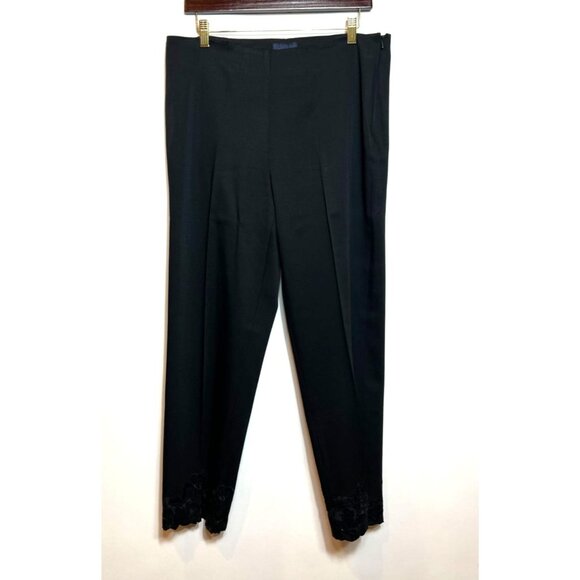 Jones New York Black Flat Front Wool Blend Pants Black Embroidered Cuffs Size 12 - Picture 2 of 10